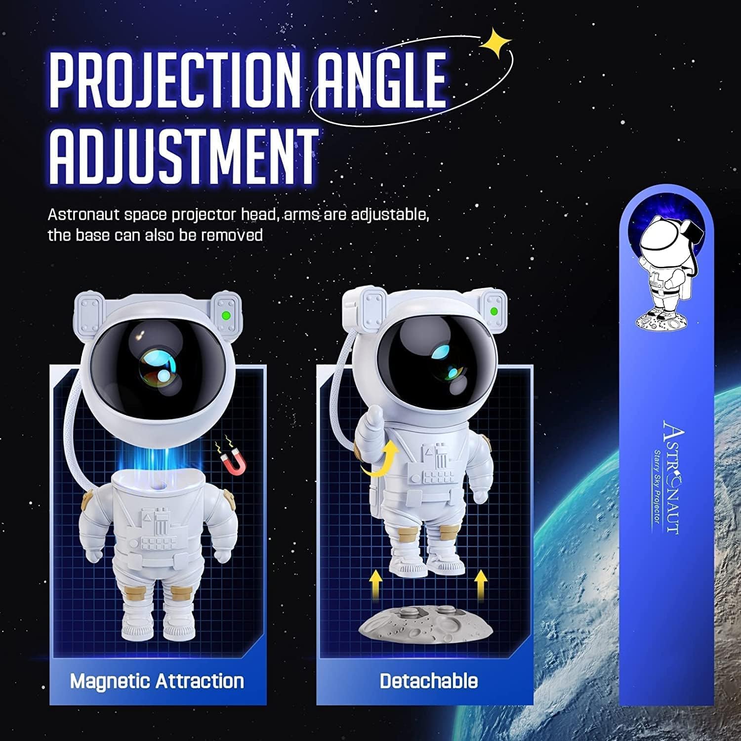 Astronaut Galaxy Projector Night Light | 360° Rotating Nebula Star Projector with Remote, Timer & Adjustable Head | Space Lamp for Kids Bedroom, Gaming Room, Home Décor & Gift
