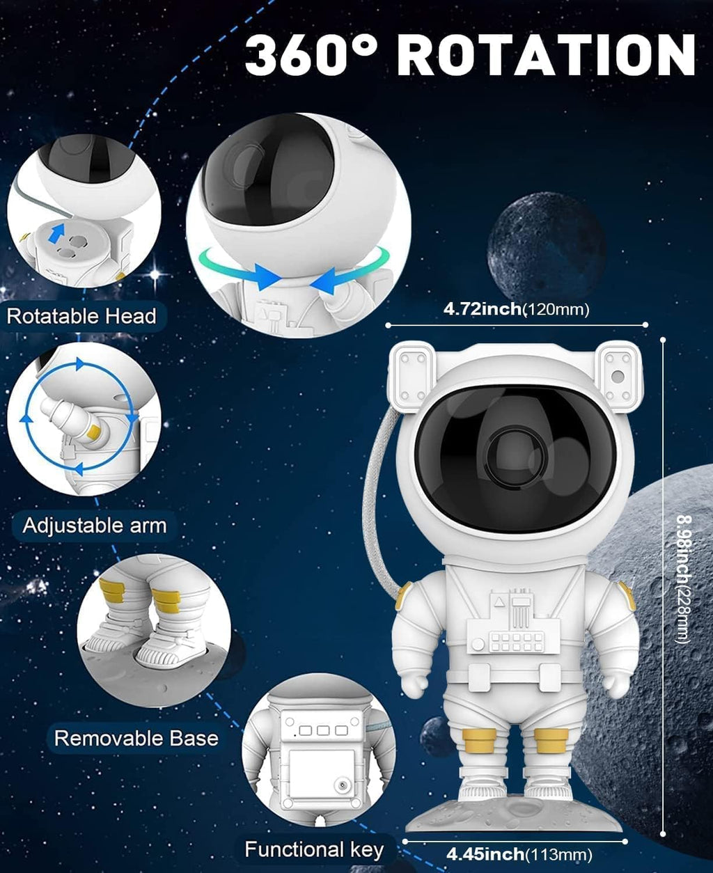 Astronaut Galaxy Projector Night Light | 360° Rotating Nebula Star Projector with Remote, Timer & Adjustable Head | Space Lamp for Kids Bedroom, Gaming Room, Home Décor & Gift