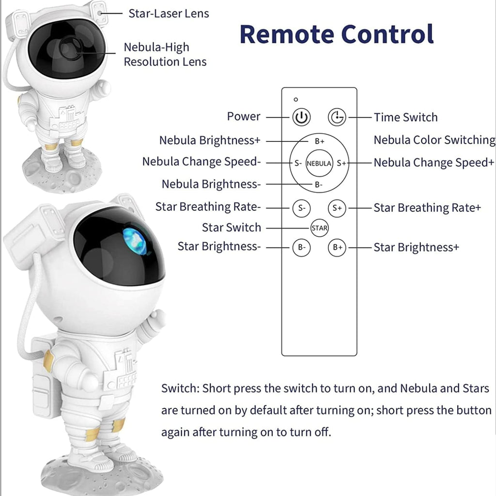 Astronaut Galaxy Projector Night Light | 360° Rotating Nebula Star Projector with Remote, Timer & Adjustable Head | Space Lamp for Kids Bedroom, Gaming Room, Home Décor & Gift