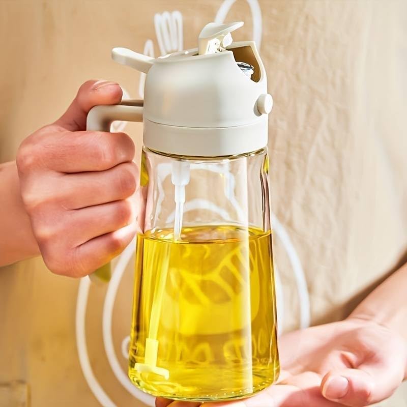 Oil Sprayer and Dispenser Bottle 500ml | 2-in-1 Spray & Pour Oil Bottle for Cooking, Salad, Air Fryer & BBQ | Green Glass Spray Bottle