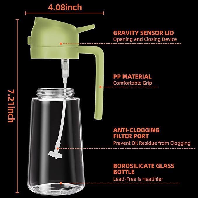 Oil Sprayer and Dispenser Bottle 500ml | 2-in-1 Spray & Pour Oil Bottle for Cooking, Salad, Air Fryer & BBQ | Green Glass Spray Bottle