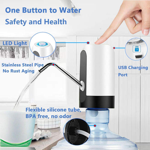 Automatic Rechargeable Water Can Dispenser Pump for 20 Litre Bottle | USB Charging Electric Water Dispenser | One Touch Portable Drinking Water Pump for Home, Office, Kitchen & Travel