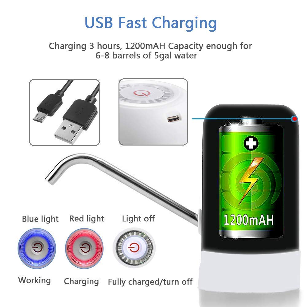 Automatic Rechargeable Water Can Dispenser Pump for 20 Litre Bottle | USB Charging Electric Water Dispenser | One Touch Portable Drinking Water Pump for Home, Office, Kitchen & Travel