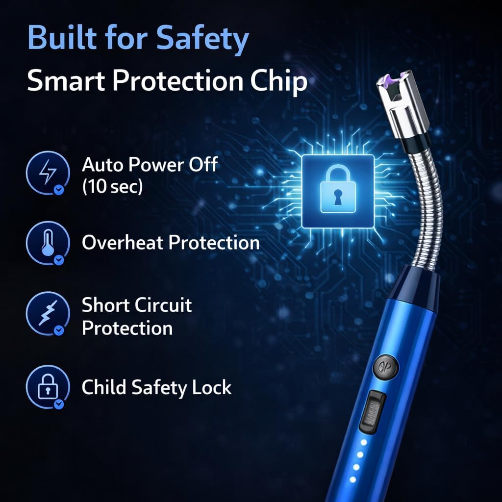 Rechargeable Electric Gas Lighter for Kitchen, USB Type-C Plasma Arc Lighter, 360° Flexible Neck, Windproof Flameless Lighter for Gas Stove, Candle, Diya, BBQ, 6 Months Warranty