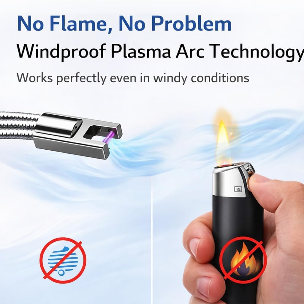 Rechargeable Electric Gas Lighter for Kitchen, USB Type-C Plasma Arc Lighter, 360° Flexible Neck, Windproof Flameless Lighter for Gas Stove, Candle, Diya, BBQ, 6 Months Warranty