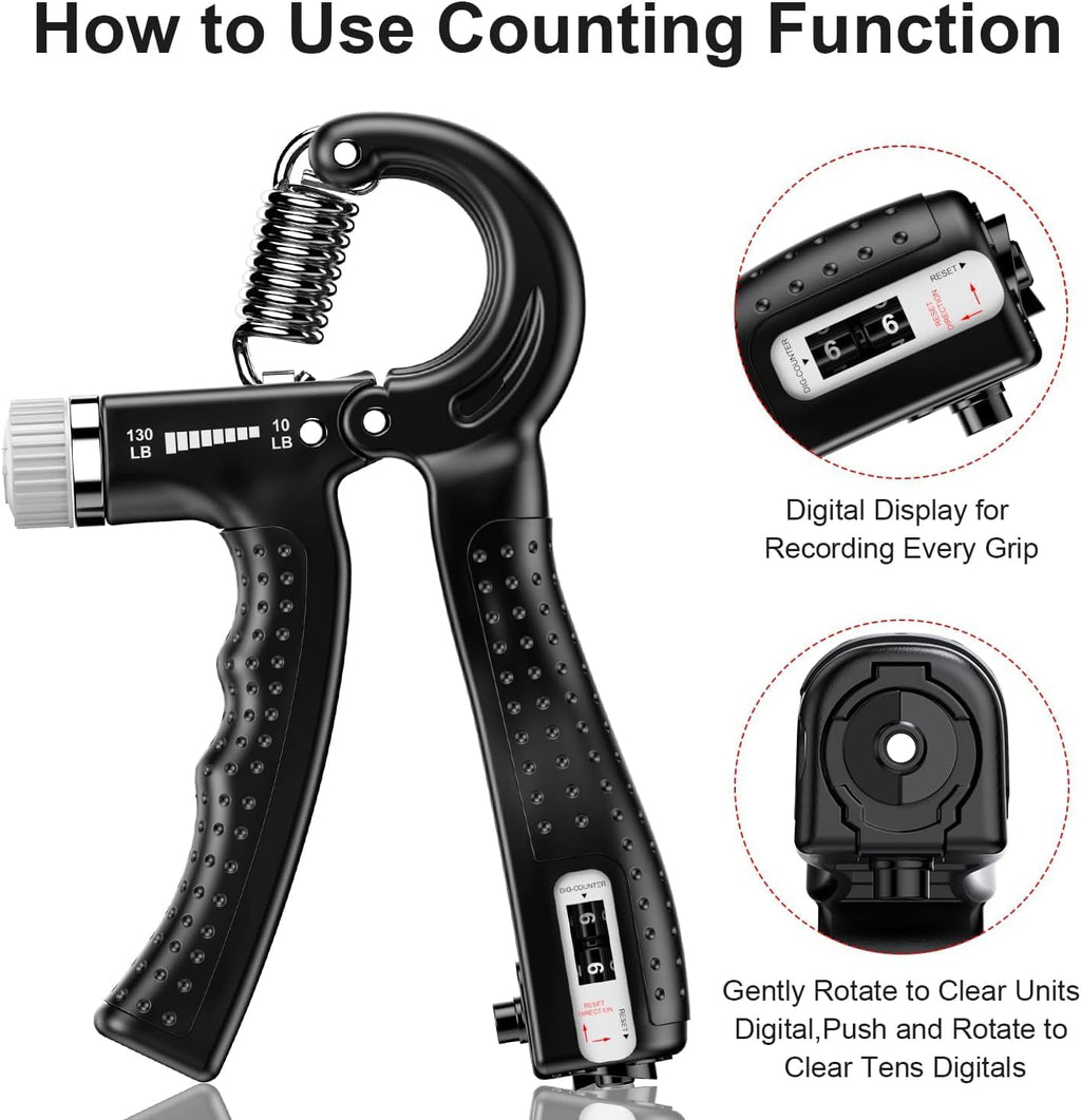 Hand Grip Strengthener with Digital Counter, Adjustable Grip Strength Trainer 5-60 kg Resistance, Forearm & Wrist Exerciser