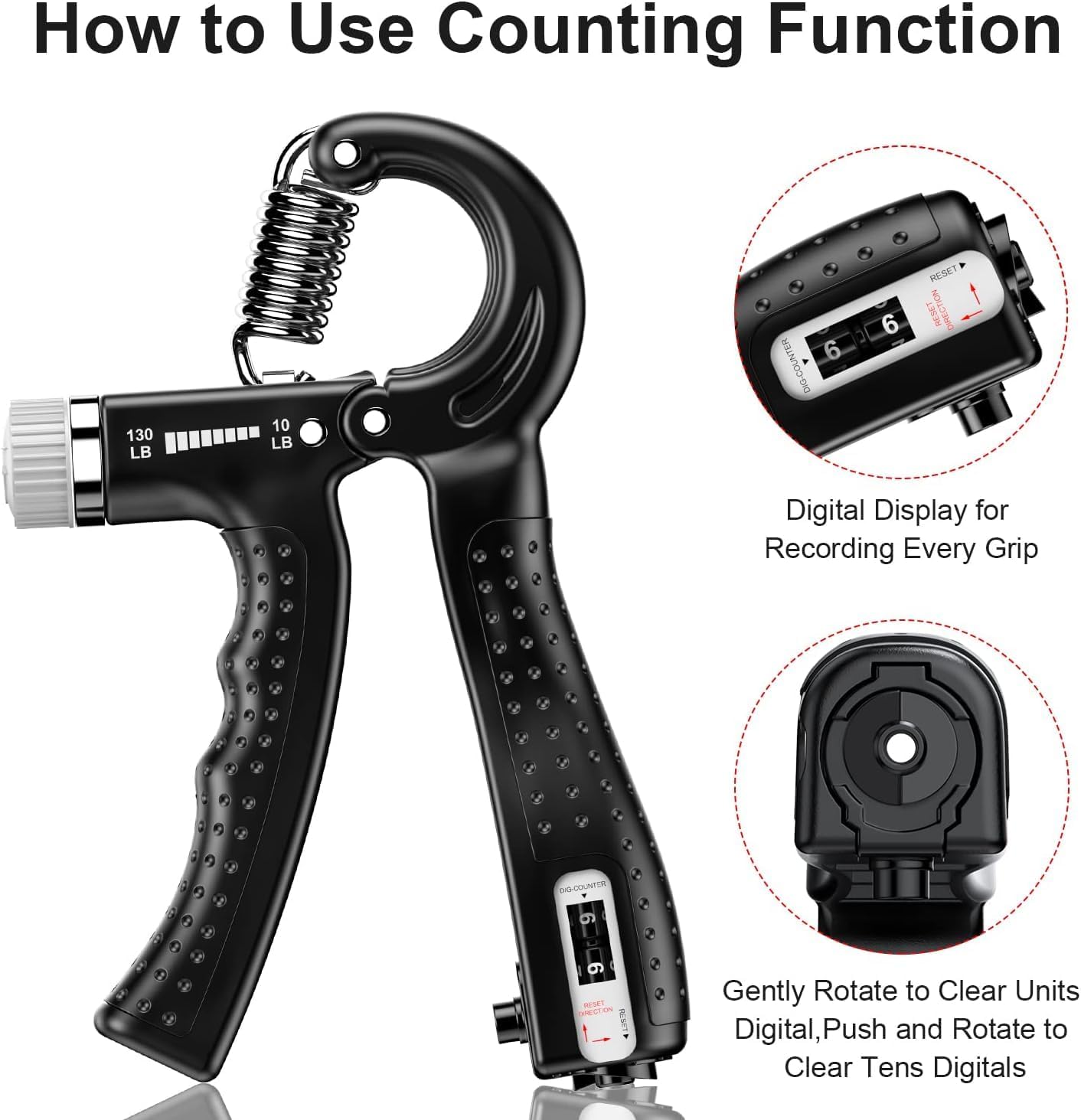 Hand Grip Strengthener with Digital Counter, Adjustable Grip Strength Trainer 5-60 kg Resistance, Forearm & Wrist Exerciser
