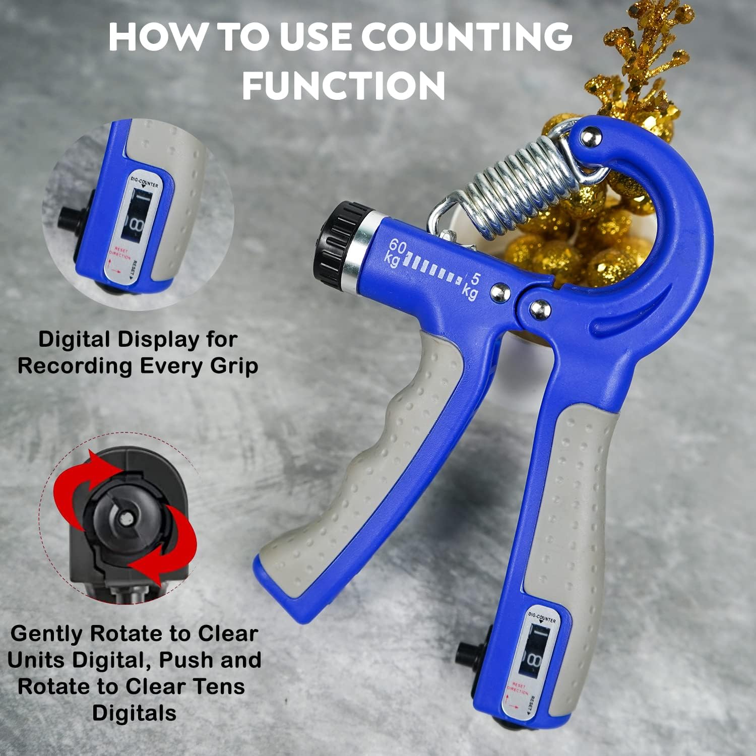 Hand Grip Strengthener with Digital Counter, Adjustable Grip Strength Trainer 5-60 kg Resistance, Forearm & Wrist Exerciser