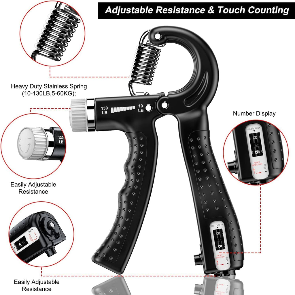 Hand Grip Strengthener with Digital Counter, Adjustable Grip Strength Trainer 5-60 kg Resistance, Forearm & Wrist Exerciser