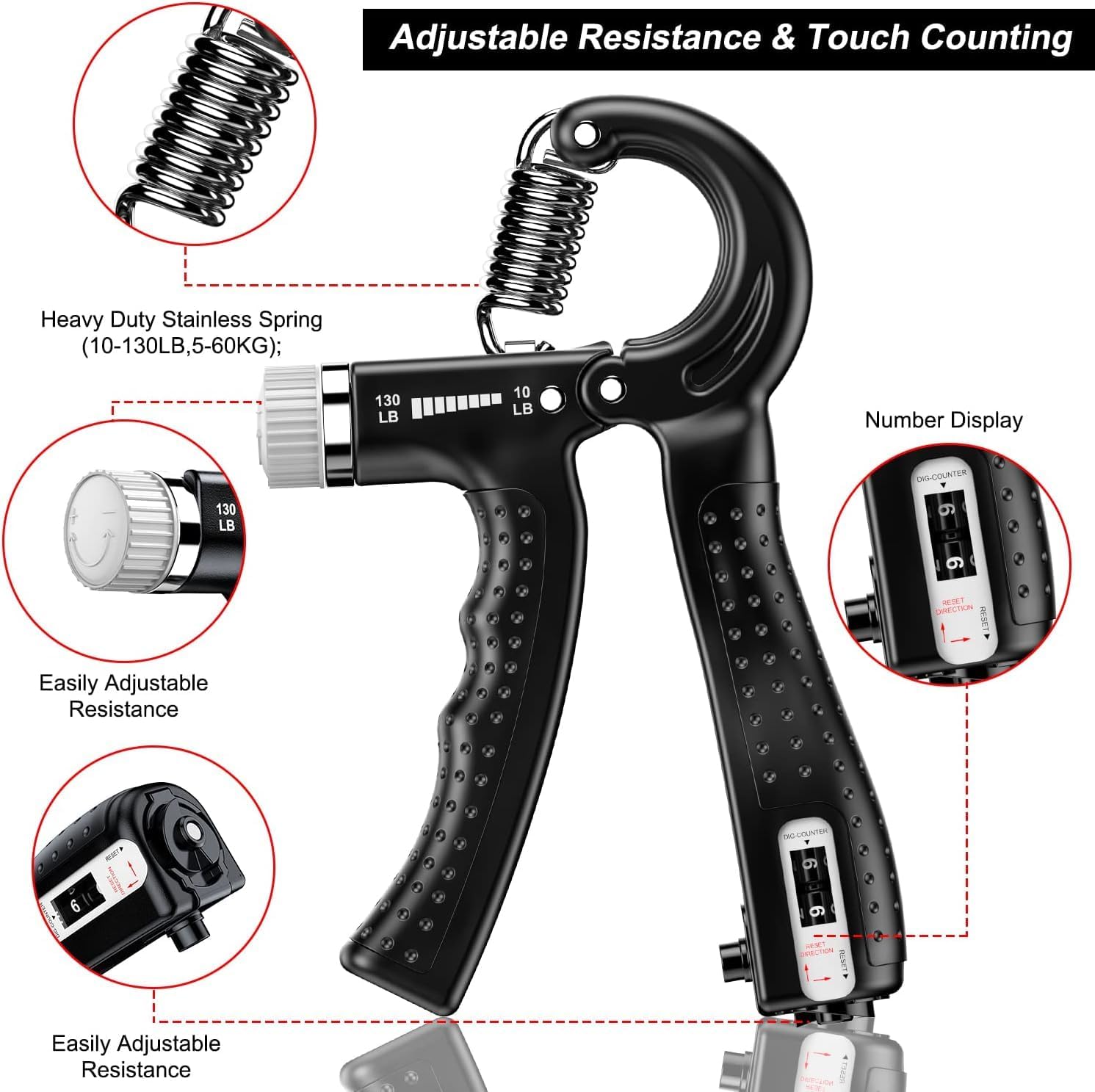 Hand Grip Strengthener with Digital Counter, Adjustable Grip Strength Trainer 5-60 kg Resistance, Forearm & Wrist Exerciser