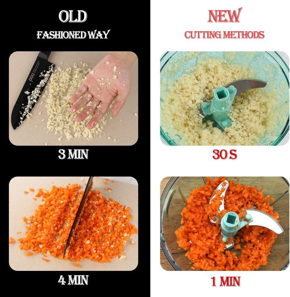 Manual Push Chopper 1100ml with 6 Stainless Steel Blades | BPA Free Vegetable & Food Chopper | Hand Press Onion, Garlic, Ginger, Tomato, Fruit & Nut Cutter | Multipurpose Kitchen Gadget