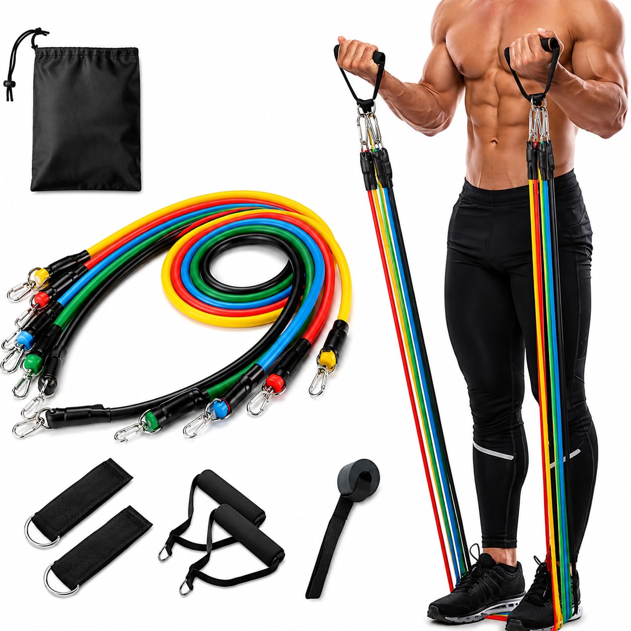 Resistance Bands Set for Men &amp; Women, 150 lbs Exercise Resistance Tube Bands with Handles, Door Anchor &amp; Ankle Straps,12-Piece